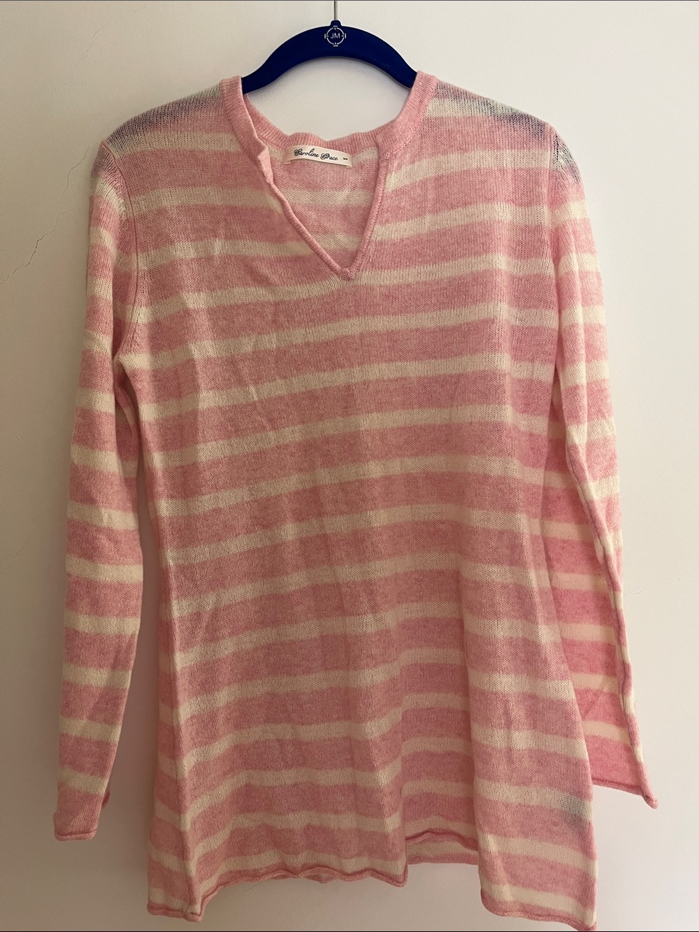 Women’s Pink & Cream Striped V-Neck Sweater